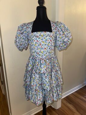 HUNTER BELL Blue Multi Floral Tiered Mini Dress